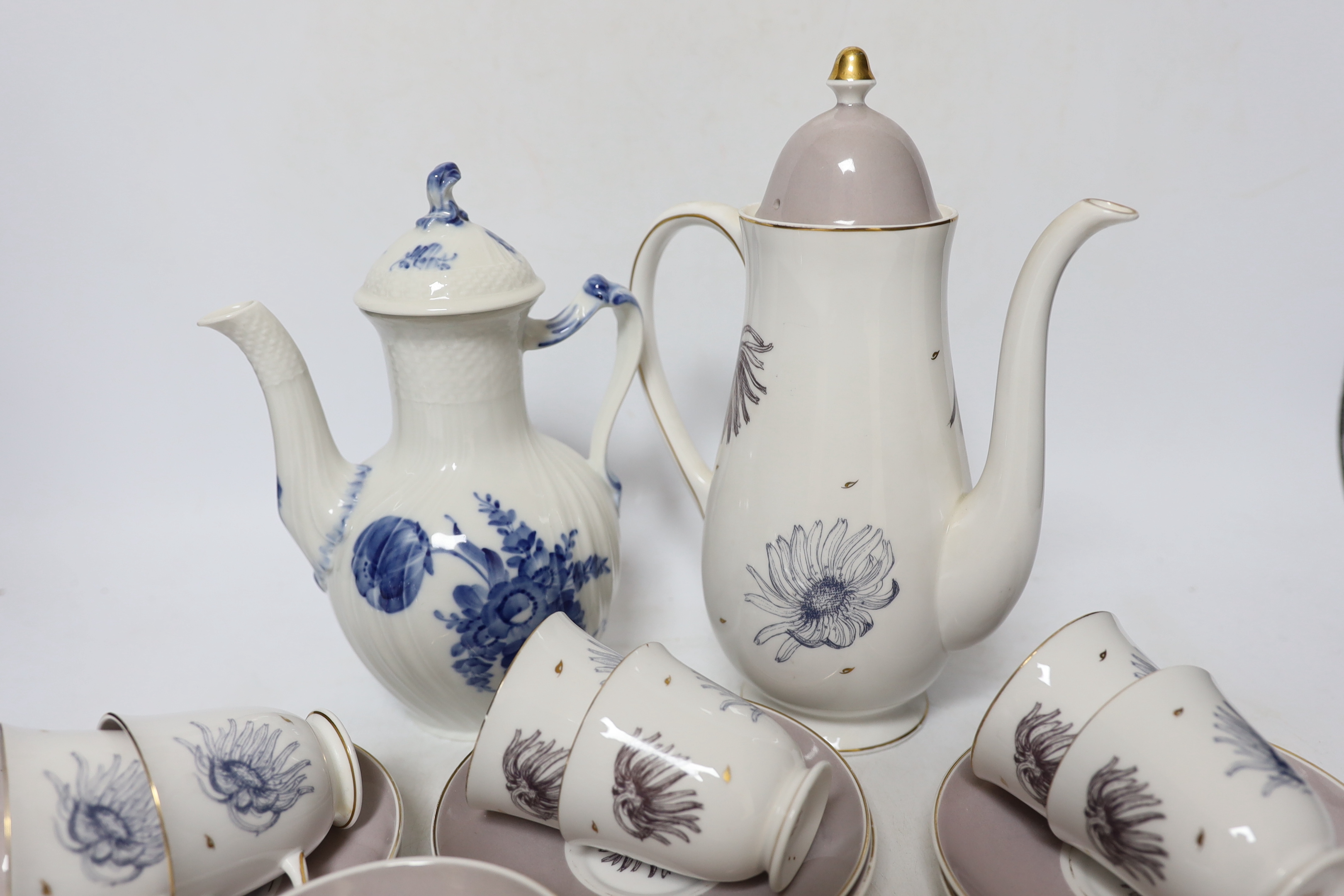 A Royal Copenhagen blue and white coffee pot and cover and a Susie Cooper Marguerite pattern part coffee service